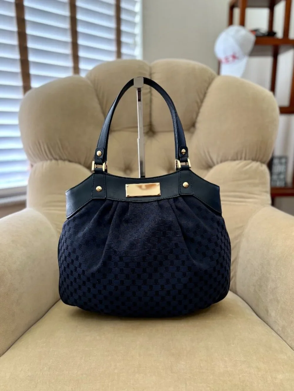 VTG Auth LANVIN PARIS Iconic Monogram Canvas & Leather Ruched Satchel Bag - Picture 1 of 9